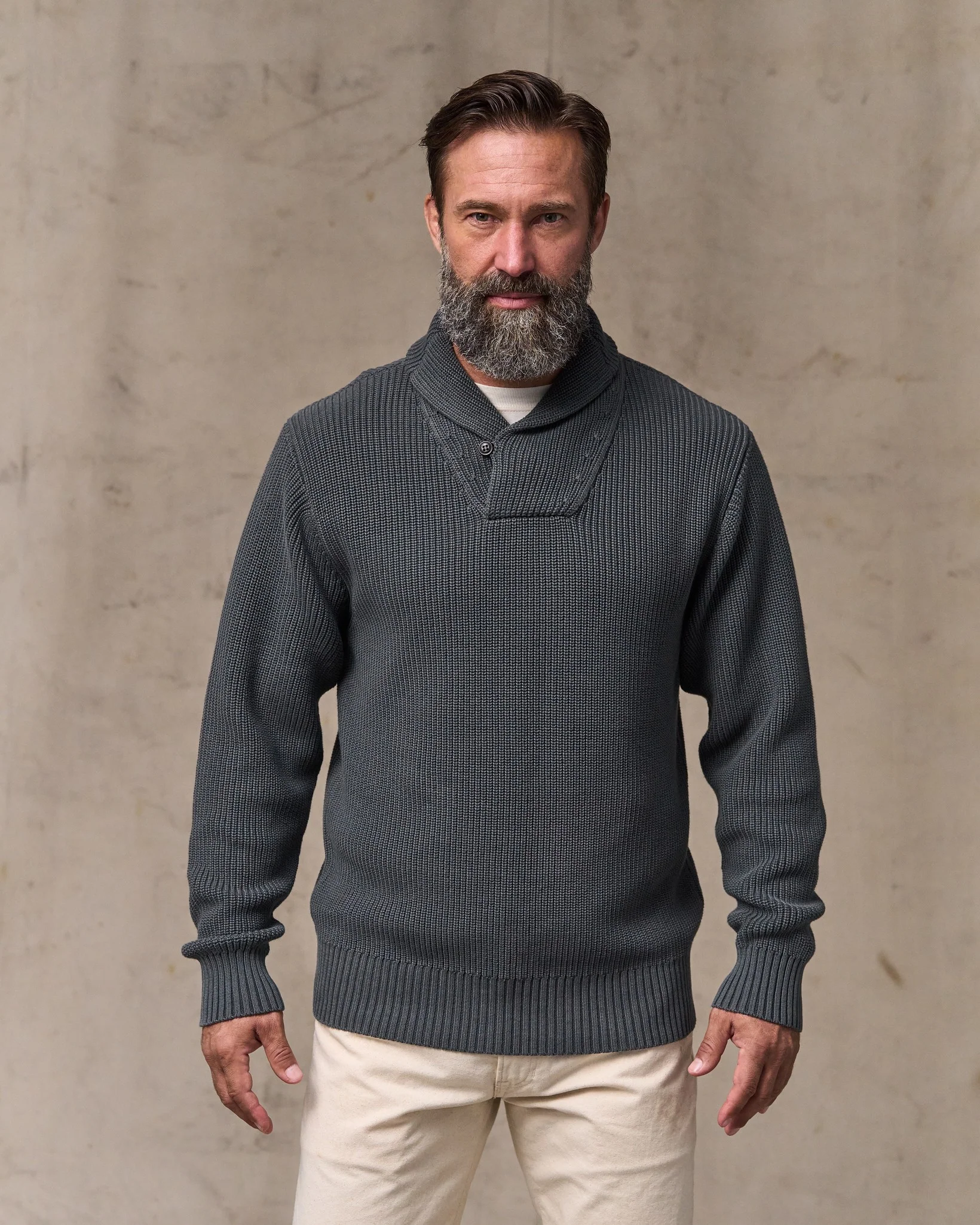 Vintage Cotton Shawl Neck Sweater